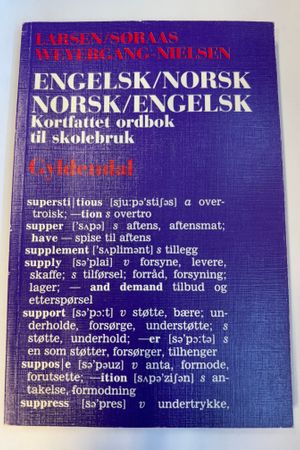 ENGELSK/NORSK NORSK/ENGELSK Kortfattet ordbok til skolebruk av Larsen/Søraas/Weyergang-Nielsen - Forside