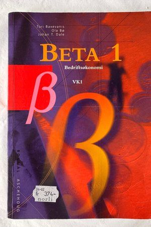 Beta 1 Bedriftsøkonomi VK1 av Turi Baxevanis, Ola Bø, Johan T. Dale - Forside